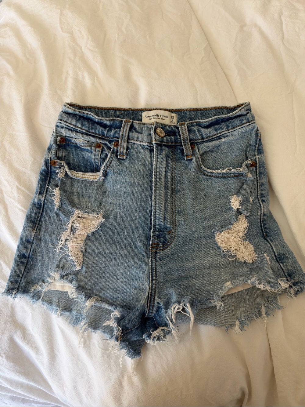Abercrombie & Fitch High-Rise Curve Love Distressed Jean Shorts